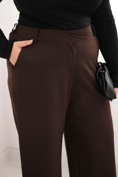 Legínovo Dámske nohavice Plus Size so širokými nohavicami a khaki opaskom Farba: Khaki, Veľkosť: UNI