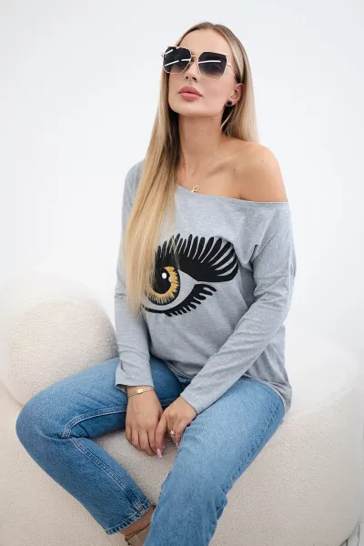Legínovo Blúzka s potlačou a dlhším zadným dielom béžová Farba: Modrá, Veľkosť: UNI