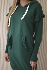 Legínovo Šaty s ozdobnými volánmi a kapucňou zelené Farba: Zelená, Veľkosť: UNI