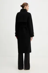 Kabát Karl Lagerfeld Belted Long Soft Wool Coat Black