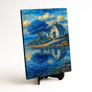 Modrý obraz na stenu - Vidiecky dom pri vode