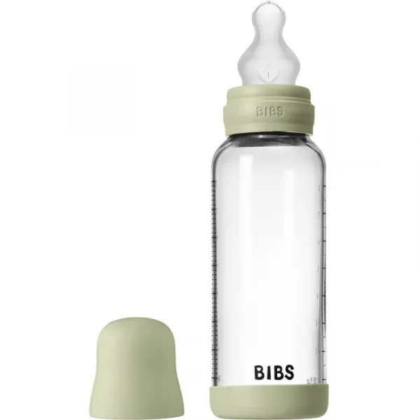 BIBS Baby Glass Bottle Silicone antikoliková fľaša so silikónovým náustkom Sage 240 ml
