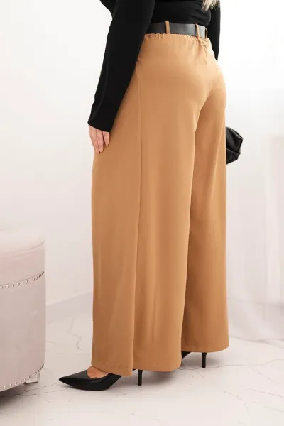 Kesi Włoski Dámske nohavice Plus Size so širokým nohavcom a pásom camelové
