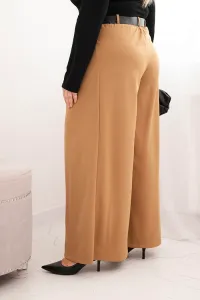 Kesi Włoski Dámske nohavice Plus Size so širokým nohavcom a pásom camelové