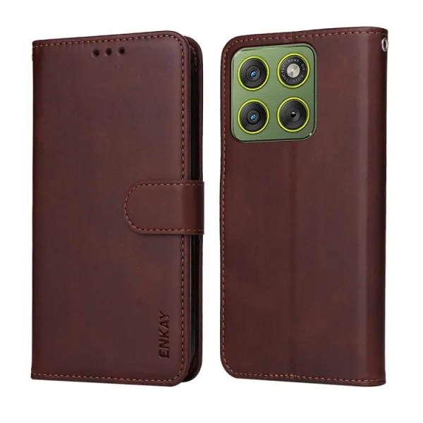 ENKAY PREMIUM SET Peňaženkové puzdro a ochranné sklo Motorola Edge 70 hnedé