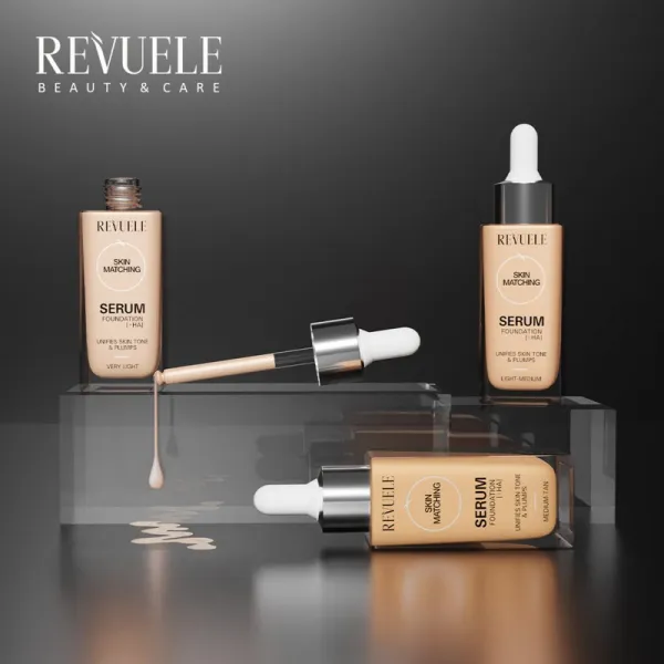 Revuele Serum Foundation [+HA] hydratačný make-up pre zjednotenie farebného tónu pleti odtieň Light-Medium 30 ml