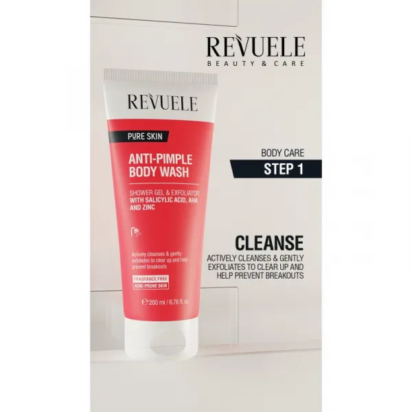 Revuele Pure Skin Anti-Pimple exfoliačný sprchový gél proti akné 200 ml