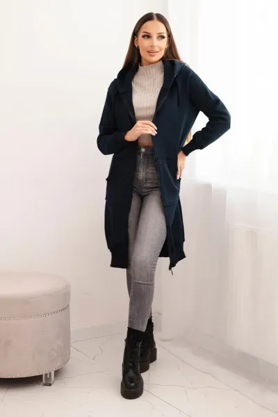 Women's Long Insulated Hooded Sweatshirt - Dark Blue