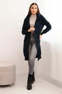 Women's Long Insulated Hooded Sweatshirt - Dark Blue