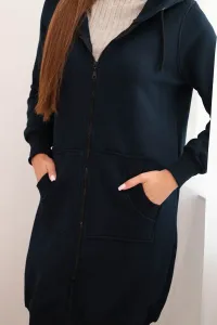 Women's Long Insulated Hooded Sweatshirt - Dark Blue