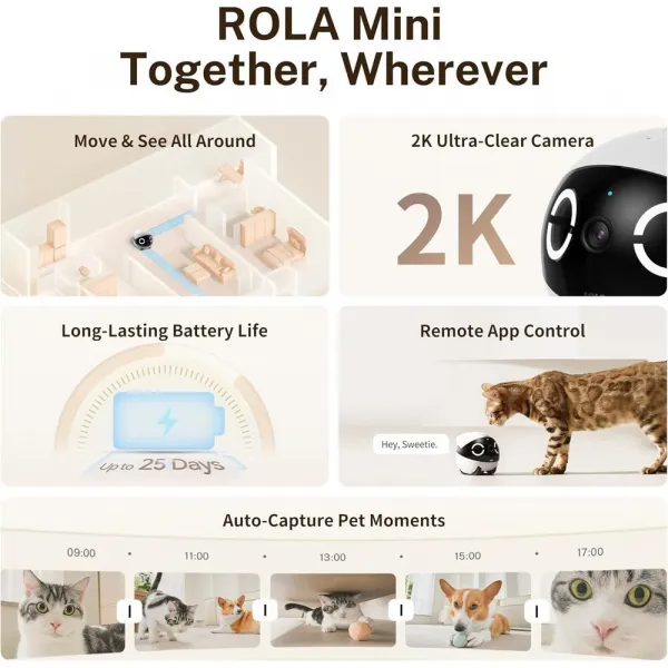 Enabot ROLA Mini pohybová kamera pre domáce zvieratá