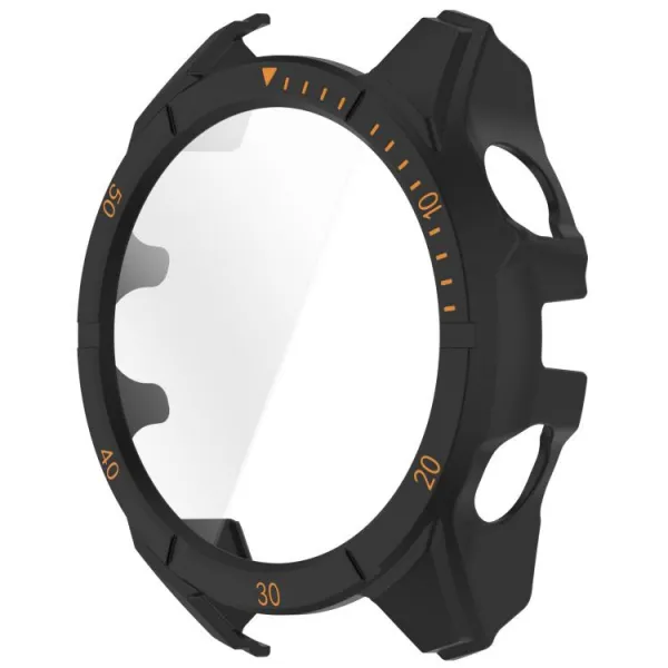 PC FULL COVER Plastový kryt so sklom pre Garmin Tactix 8 Solar 51mm BLACK-ORANGE