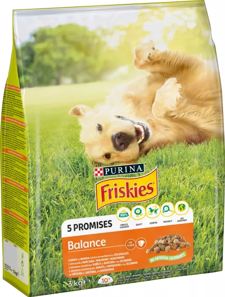 Purina Granule pre psov Friskies Balance s kuraťom, hovädzím a zeleninou 3 kg
