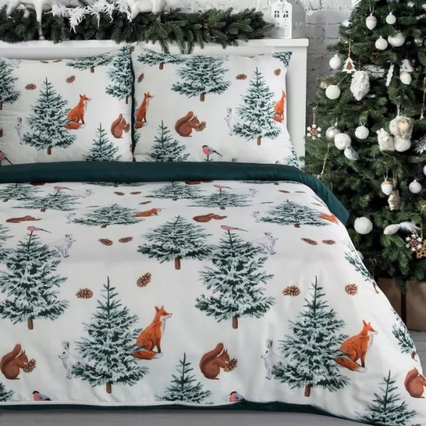 Eurofirany Vánoční povlečení z mikrovlákna Roland 220x200 + 2x 70x80 cm bílé/zelené