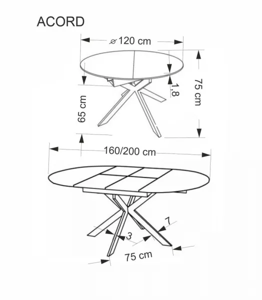 HALMAR Rozkládací jídelní stůl ACORD 120/200 cm dub přírodní/černý