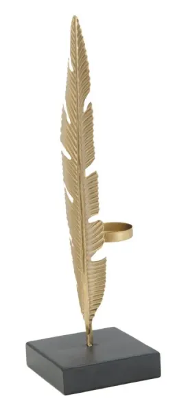 Mauro Ferretti Kovový svícen Leaf Glam 34 cm zlatý