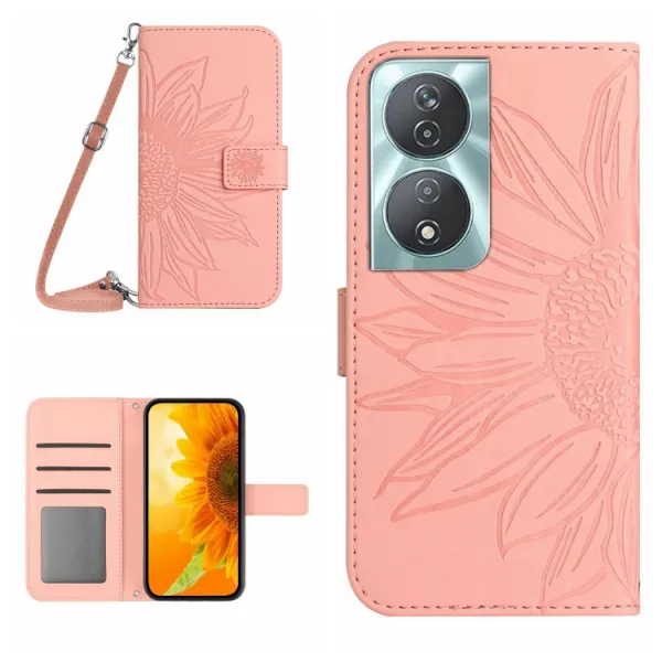 ART SUNFLOWER Peňaženkový obal pre Honor 90 Smart 5G ružový