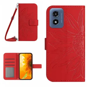 ART SUNFLOWER Peňaženkový obal so šnúrkou pre Motorola Moto E14 červený