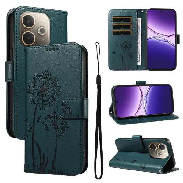 ART DANDELION Peňaženkové puzdro pre Oppo A5 Pro 5G tmavozelené