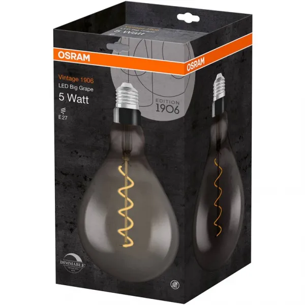 Žiarovka OSRAM LED 1906 E27 5W/818 GLOBE FILAMENT BIG GRAPE 12 SPIRAL DIM BLACK