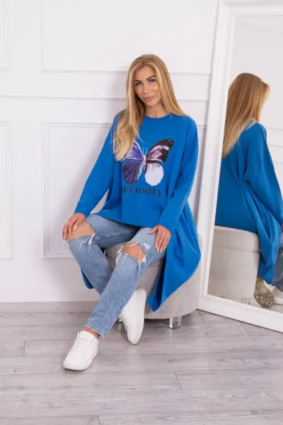 Legínovo Oversize béžová blúzka s potlačou Farba: Modrá, Veľkosť: UNI