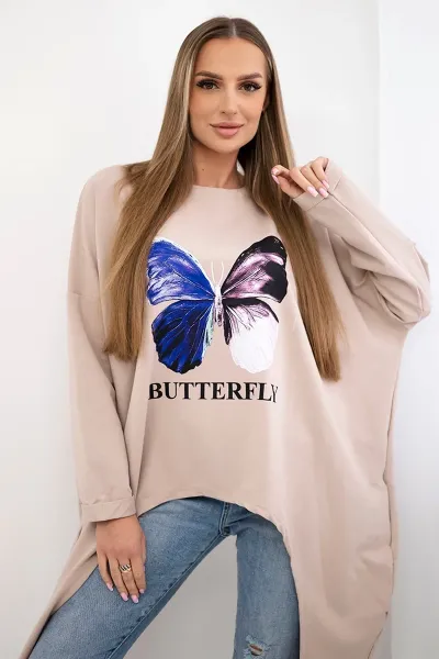 Legínovo Oversize béžová blúzka s potlačou Farba: Modrá, Veľkosť: UNI