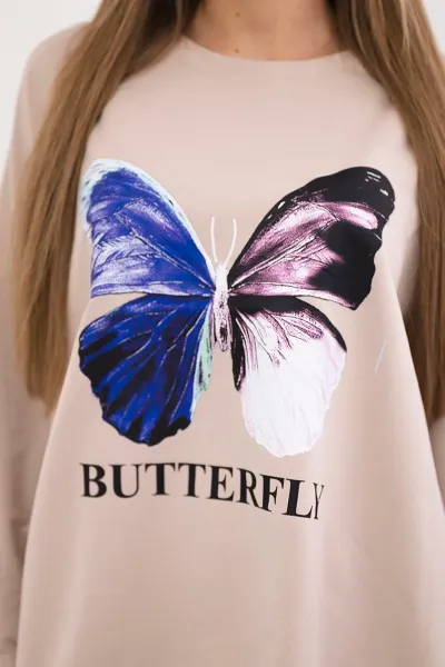 Legínovo Oversize béžová blúzka s potlačou Farba: Modrá, Veľkosť: UNI