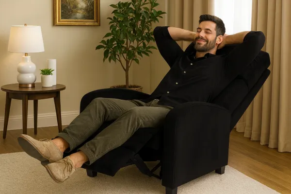 Profitent Rozkladacie relaxačné zamatové kreslo do obývačky  Čierne