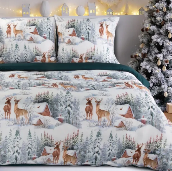 Eurofirany Vianočné obliečky z mikrovlákna Fairyland 220x200 + 2x 70x80 cm biela/zelená
