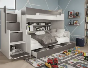 ArtBed Detská poschodová posteľ s roštom HARRY | biela/sivá 120 x 200 cm