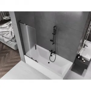 MEXEN/S - Velar L dvojkrídlová posuvná vaňová zástena 85 x 150, dekor, čierna 896-085-003-31-70
