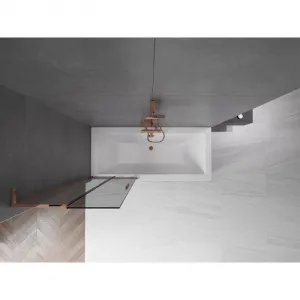 MEXEN/S - Velar L dvojkrídlová posuvná vaňová zástena 75 x 150, grafit, ružové zlato 896-075-003-41-60