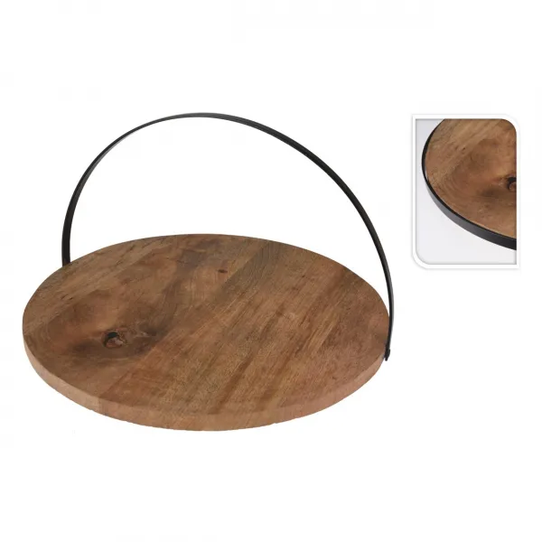H&S Decoration Kulatý podnos z mangového dřeva TRAYCO 38 cm hnědý