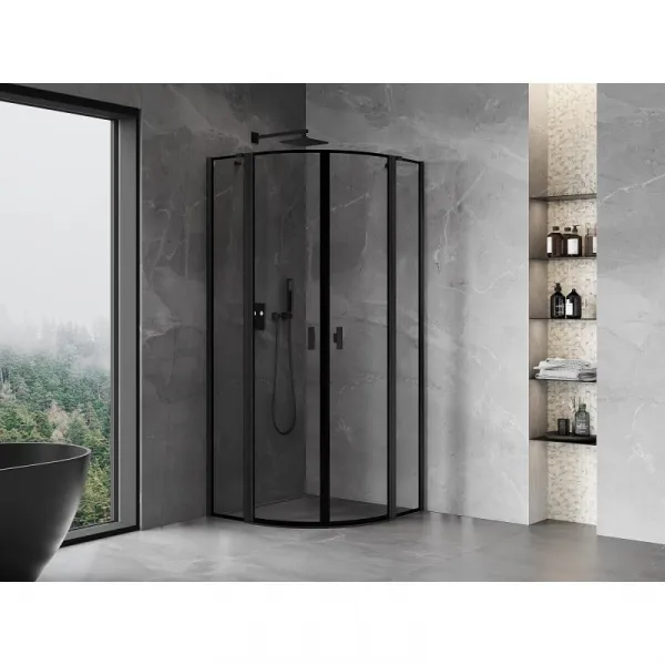 MEXEN - MIST dverná časť štvrťkruhová (2d2s) 80x80x200 cm 6mm čierna, okraj 8A32-080-080-70-70