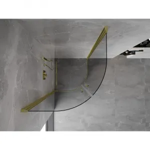 MEXEN - MIST dverná časť štvrťkruhová (2d) 80x80x200 cm 6mm zlatá kartáčovaná, číra 8A31-080-080-55-00