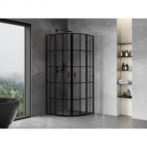 MEXEN - MIST dverná časť štvrťkruhová (2d2s) 90x90x200 cm 6mm čierna, dekor 8A32-090-090-70-77