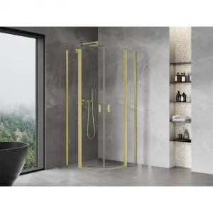 MEXEN - MIST dverná časť štvrťkruhová (2d2s) 80x80x200 cm 6mm zlatá kartáčovaná, číra 8A32-080-080-55-00