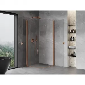 MEXEN - MIST dverná časť štvrťkruhová (2d) 80x80x200 cm 6mm meď kartáčovaná, číra 8A31-080-080-65-00