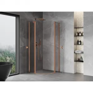 MEXEN - MIST dverná časť štvrťkruhová (2d2s) 80x80x200 cm 6mm meď kartáčovaná, číra 8A32-080-080-65-00