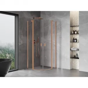 MEXEN - MIST dverná časť štvrťkruhová (2d2s) 80x80x200 cm 6mm meď kartáčovaná, číra 8A32-080-080-65-00