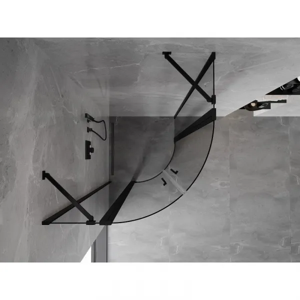 MEXEN - MIST dverná časť štvrťkruhová (2d2s) 80x80x200 cm 6mm čierna, číra 8A32-080-080-70-00
