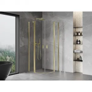 MEXEN - MIST dverná časť štvrťkruhová (2d2s) 100x100x200 cm 6mm zlatá, číra 8A32-100-100-50-00
