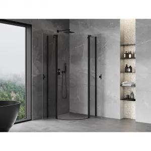 MEXEN - MIST dverná časť štvrťkruhová (2d2s) 80x80x200 cm 6mm čierna, číra 8A32-080-080-70-00