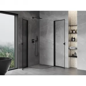 MEXEN - MIST dverná časť štvrťkruhová (2d) 80x80x200 cm 6mm čierna, okraj 8A31-080-080-70-70