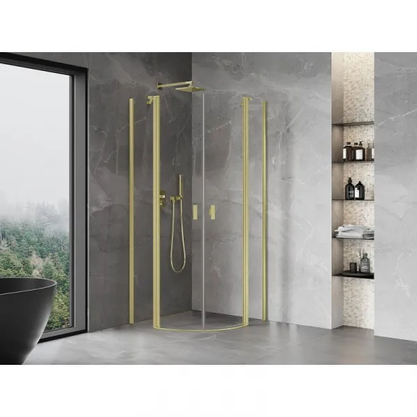 MEXEN - MIST dverná časť štvrťkruhová (2d2s) 100x100x200 cm 6mm zlatá kartáčovaná, číra 8A32-100-100-55-00