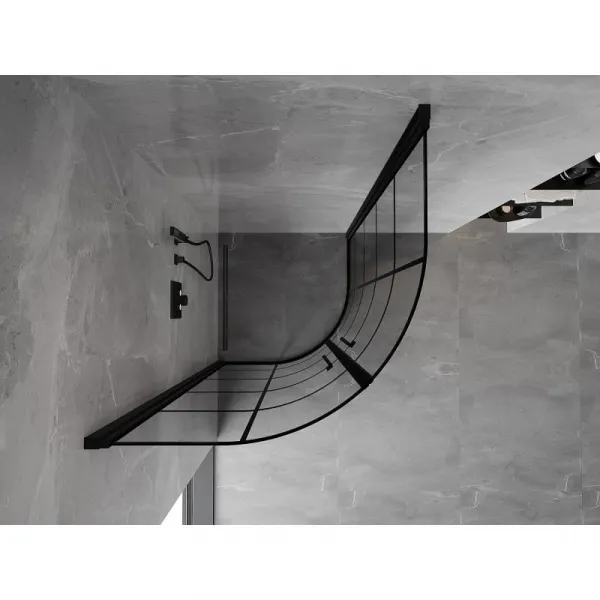 MEXEN - MIST dverná časť štvrťkruhová (2d) 80x80x200 cm 6mm čierna, dekor 8A31-080-080-70-77