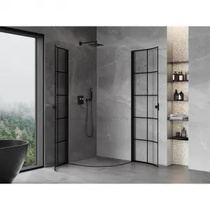 MEXEN - MIST dverná časť štvrťkruhová (2d) 80x80x200 cm 6mm čierna, dekor 8A31-080-080-70-77