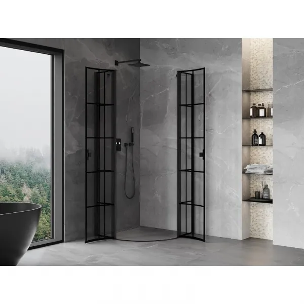 MEXEN - MIST dverná časť štvrťkruhová (2d2s) 80x80x200 cm 6mm čierna, dekor 8A32-080-080-70-77