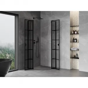 MEXEN - MIST dverná časť štvrťkruhová (2d2s) 80x80x200 cm 6mm čierna, dekor 8A32-080-080-70-77