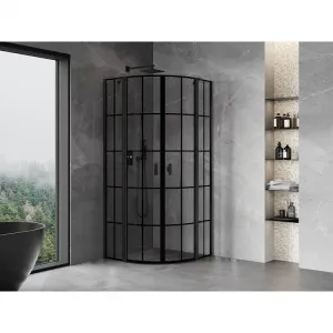 MEXEN - MIST dverná časť štvrťkruhová (2d2s) 80x80x200 cm 6mm čierna, dekor 8A32-080-080-70-77